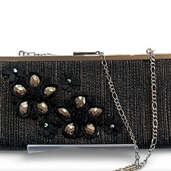 White House Black Market Handbags - White House Black Market Black Floral Clutch